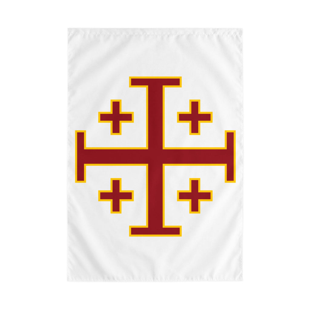 Jerusalem Cross Outdoor Flag — Red & Gold Christian Banner with Rod Pocket  ♱