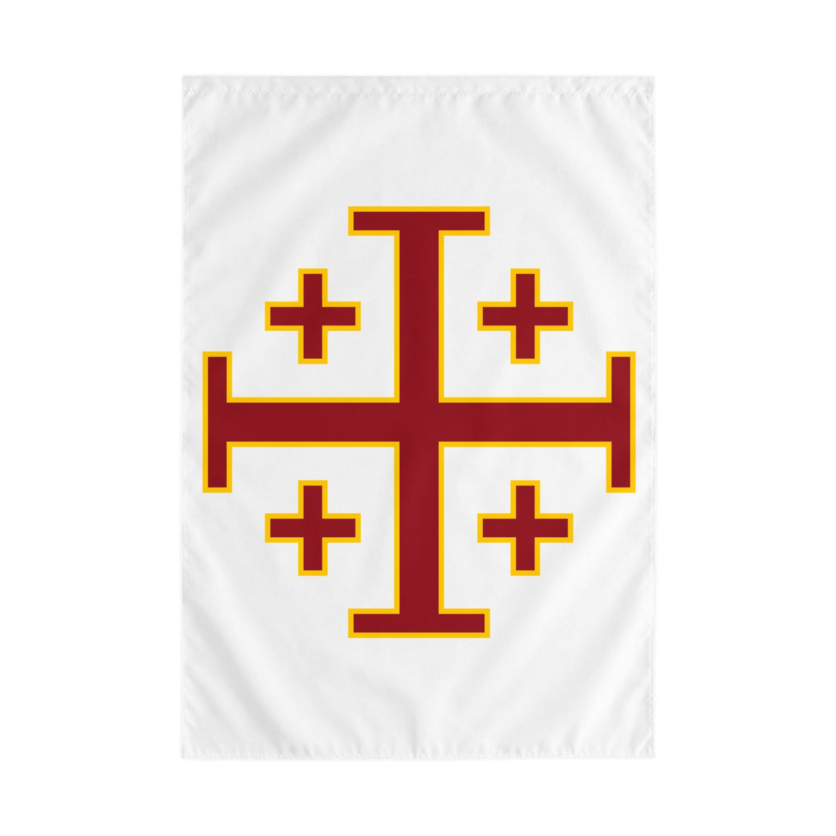 Jerusalem Cross Outdoor Flag — Red & Gold Christian Banner with Rod Pocket  ♱