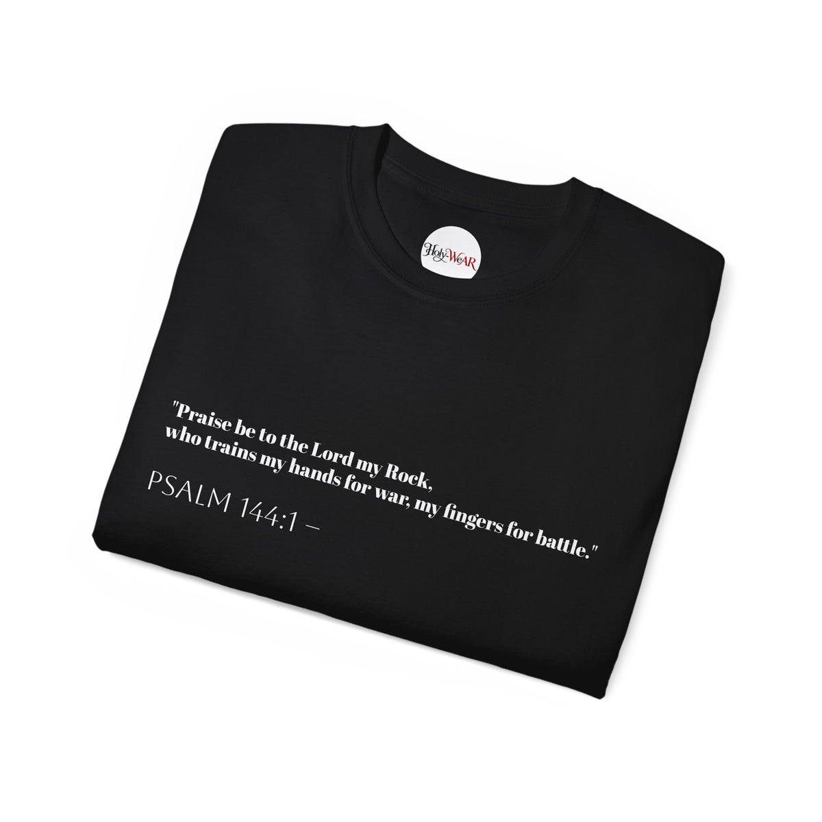 Psalm 144:1 Black Faith T‑Shirt — "Praise be to the Lord my Rock" Scripture Tee ♱