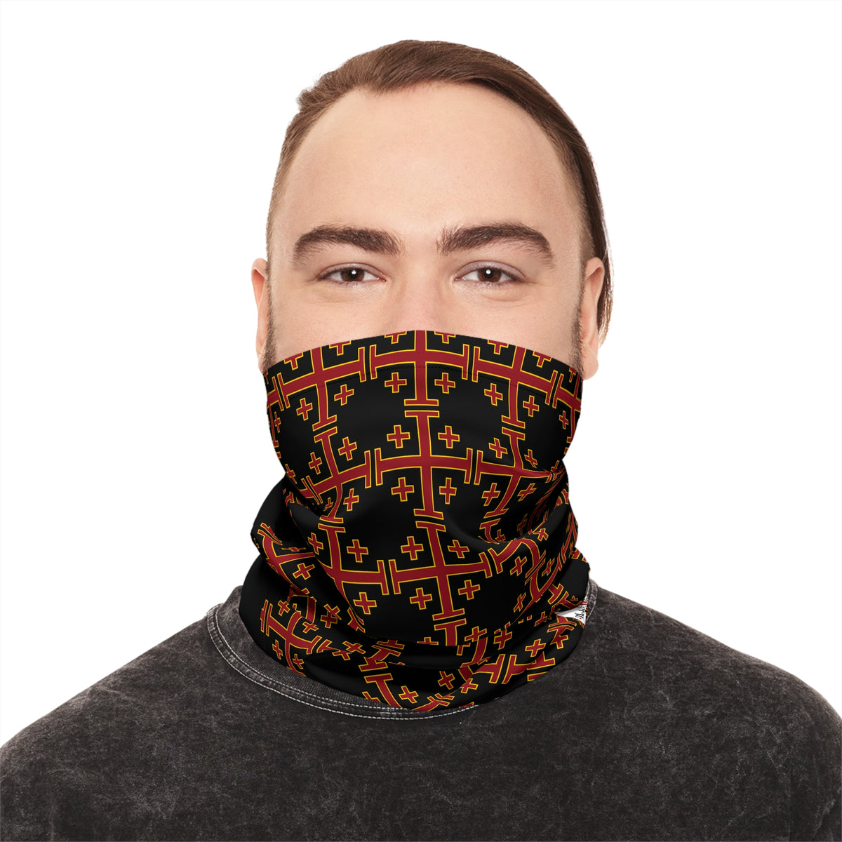Neck Gaiter - Black & Orange ♱ Geometric Pattern