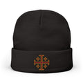 Embroidered Jerusalem Cross Knit Beanie — Black Christian Faith Hat ♱