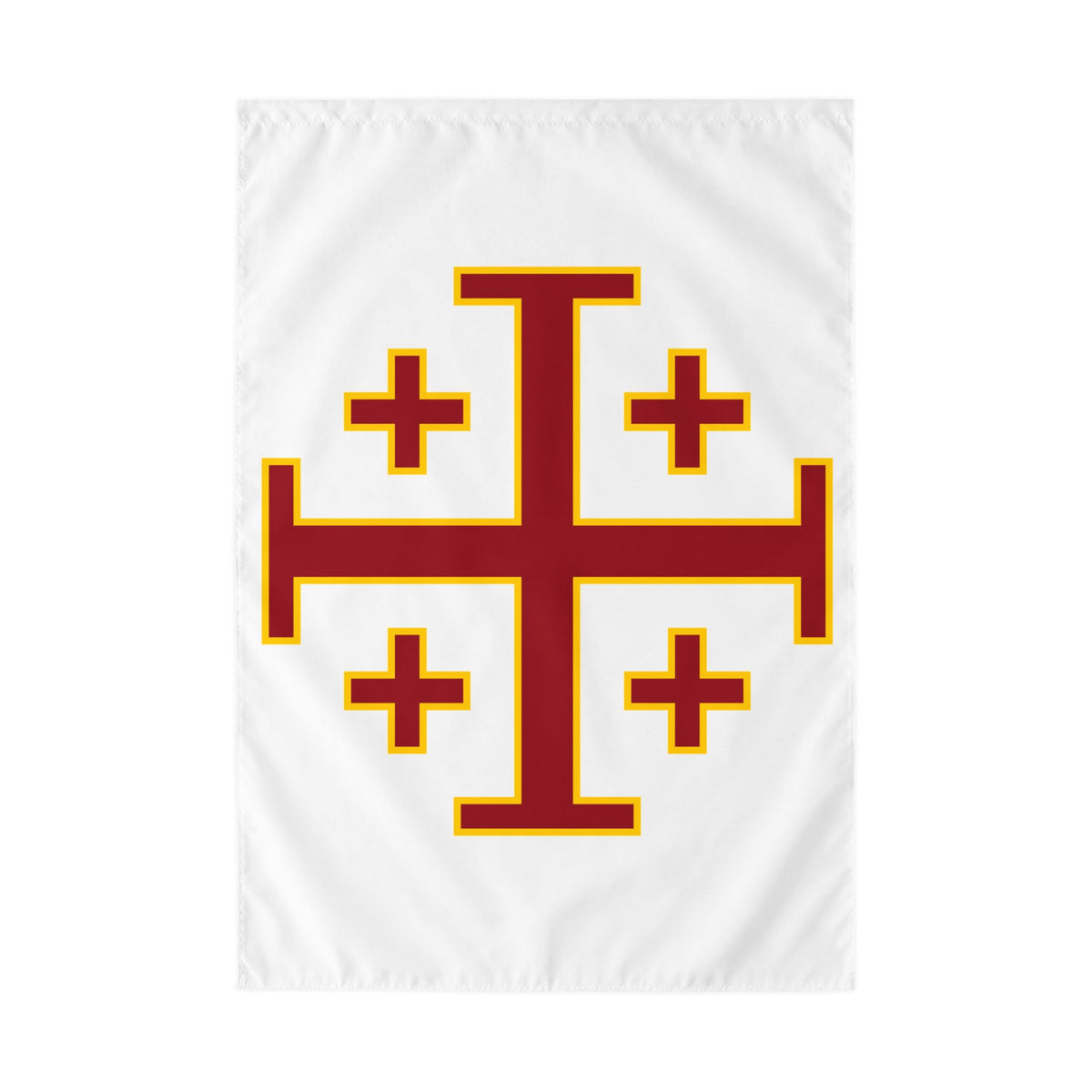 Jerusalem Cross Outdoor Flag — Red & Gold Christian Banner with Rod Pocket  ♱