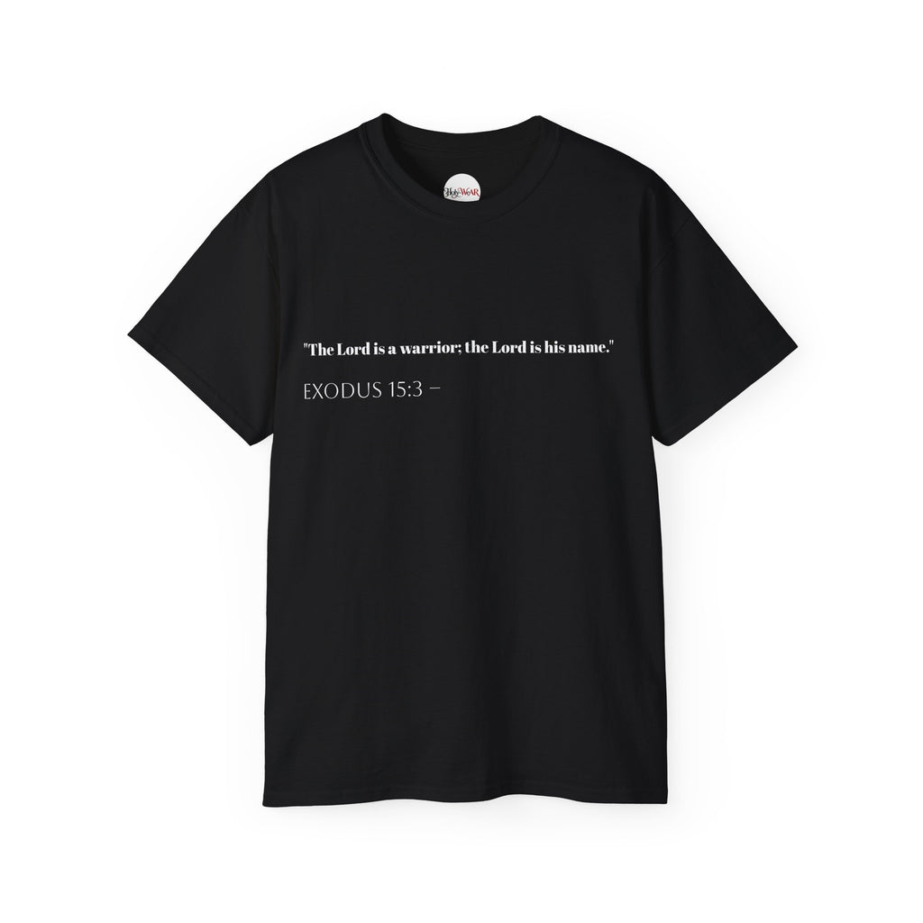Exodus 15:3 Scripture T-Shirt — “The Lord is a Warrior” Christian Tee  ♱