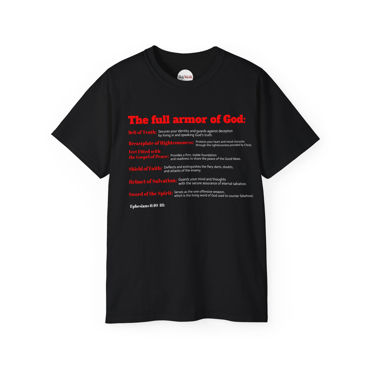 Armor of God T-Shirt — Scripture Definitions Christian Faith Tee (Ephesians 6:10-18) ♱