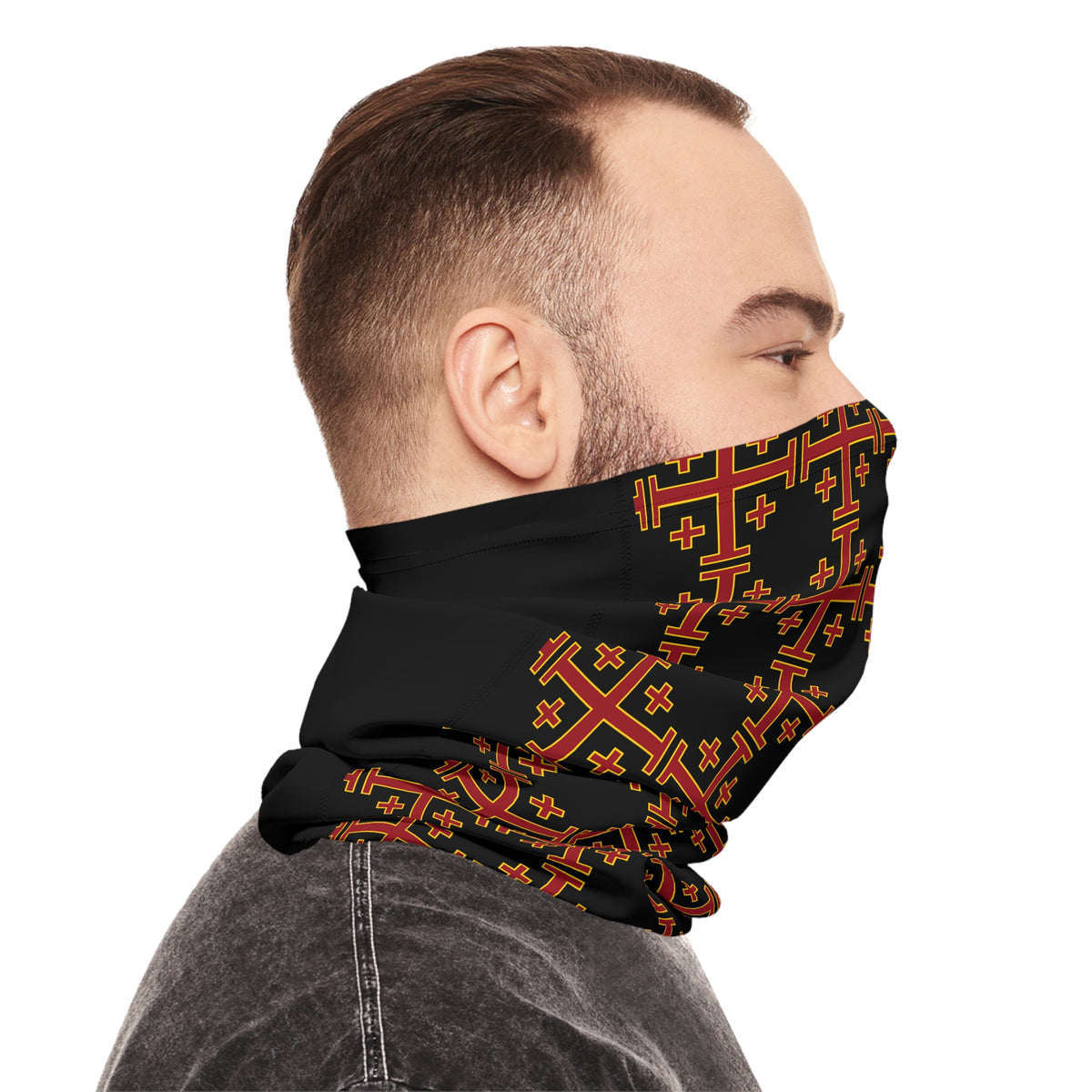 Neck Gaiter - Black & Orange ♱ Geometric Pattern