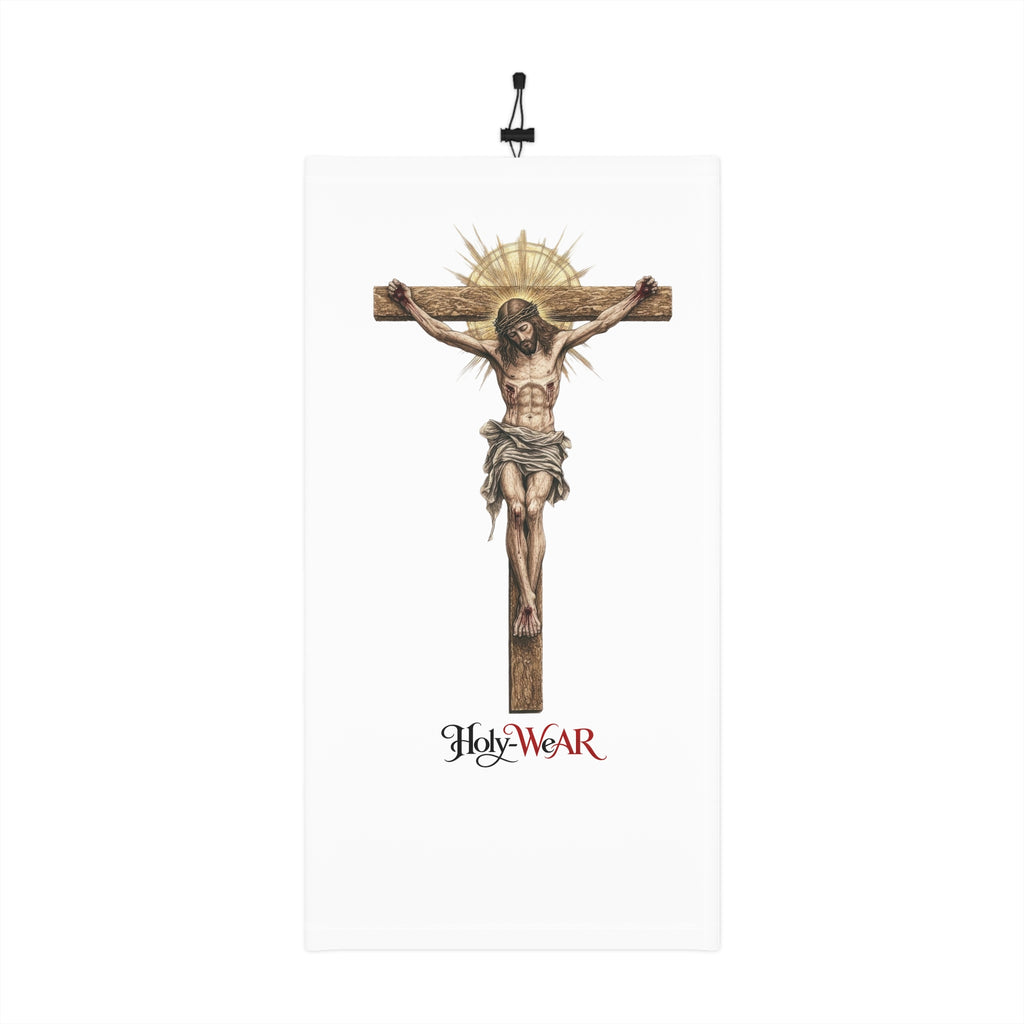 Christian Crucifix Neck Gaiter — Winter Face Scarf with Drawstring